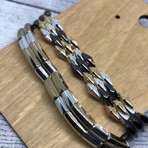 Curated bundle lot 2 mixed metal stretch bracelets trendy - Picture 3 of 4